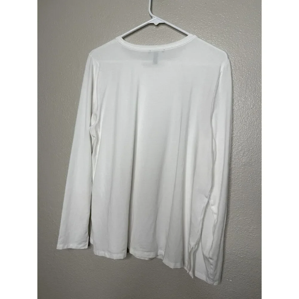 Eileen Fisher Women Size Large Silky Jersey Round Neck L/S Shirt Cream